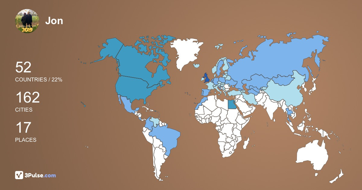 Jon Kuykendall-Barrett's Travel Map Image