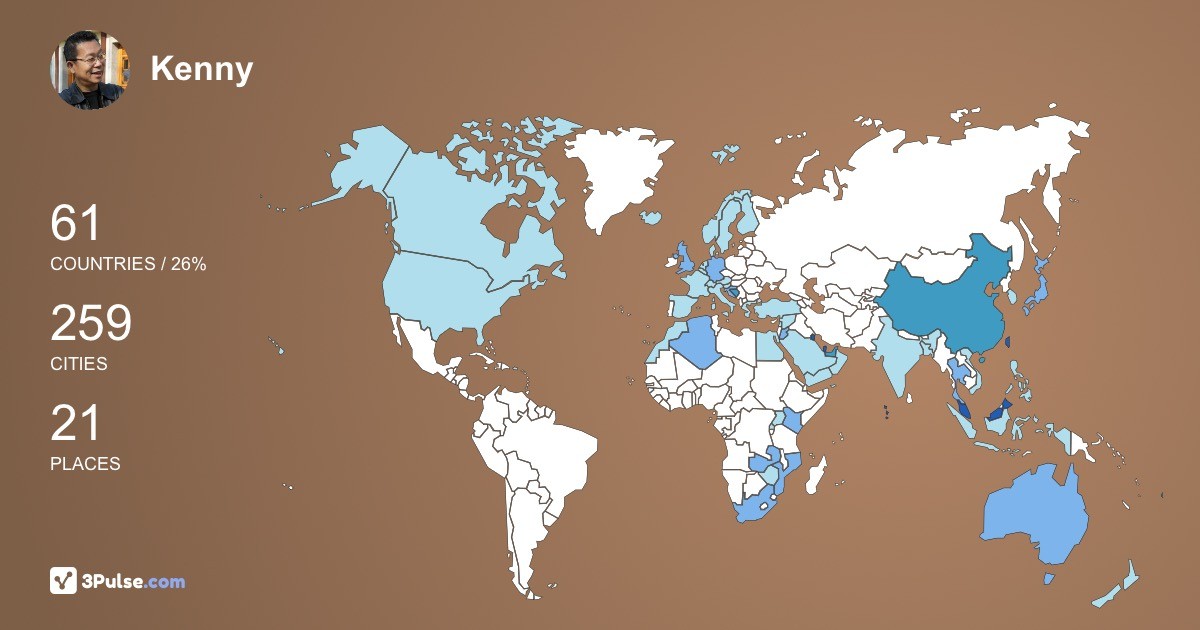 Kenny Wong-Choong-Meng's Travel Map Image