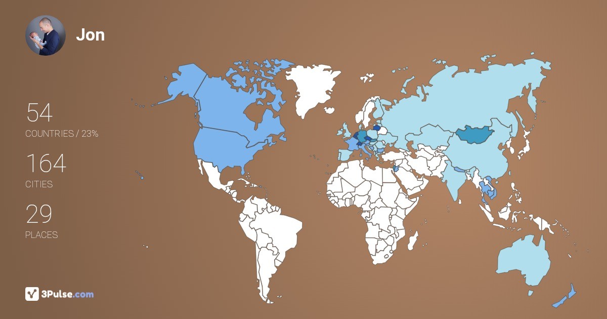 Jon Adams's Travel Map Image