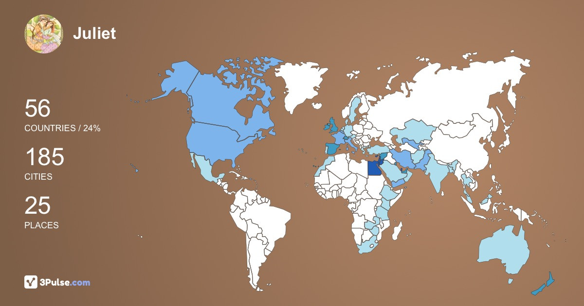 Juliet de-Montague's Travel Map Image