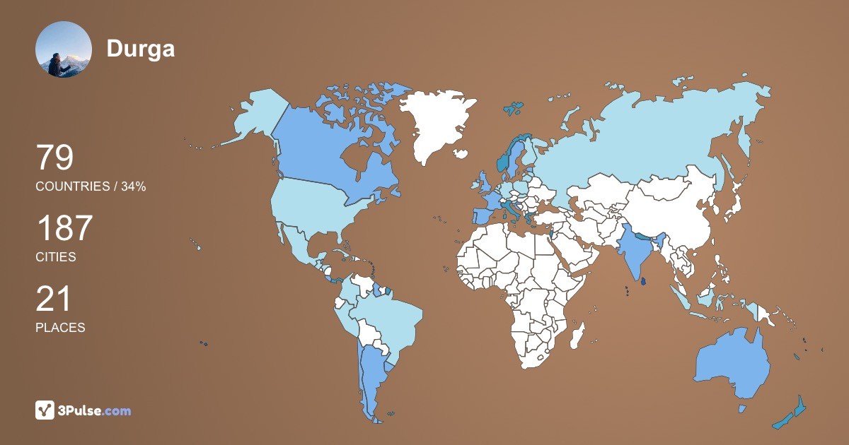 Durga Kawar's Travel Map Image