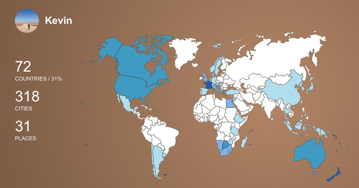 Kevin Thioust's Travel Map Image