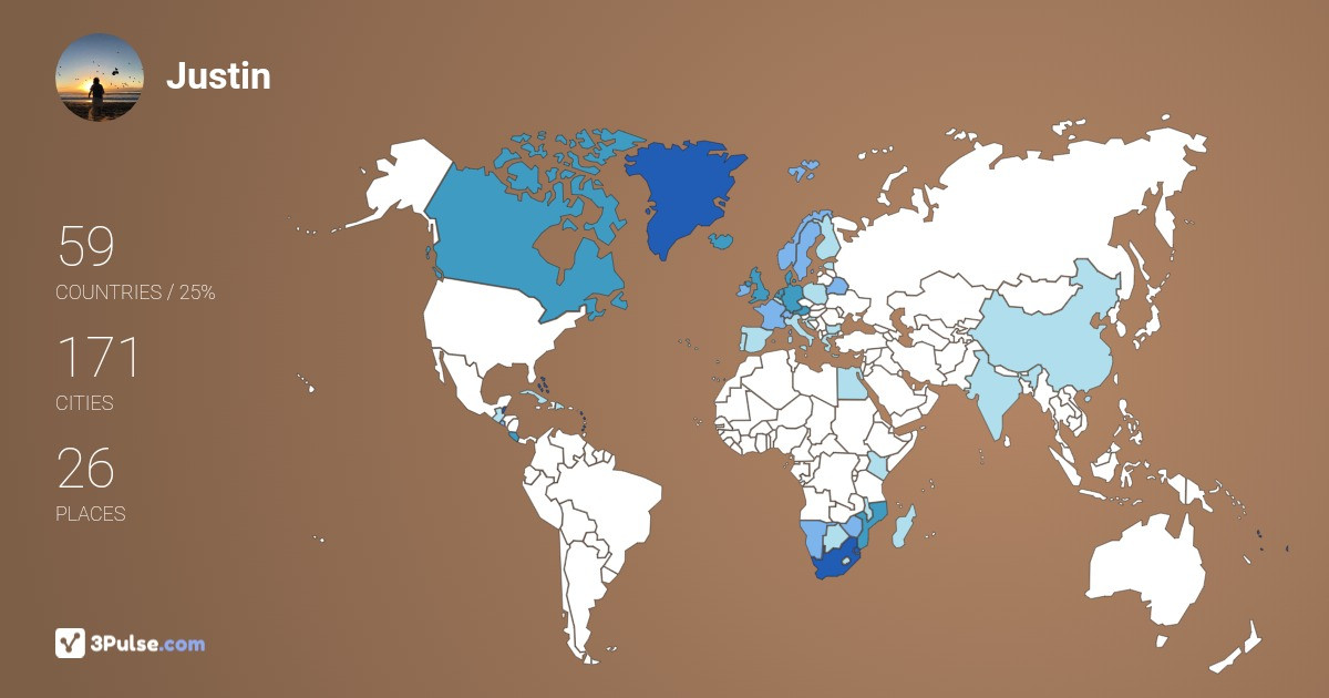 Justin James's Travel Map Image