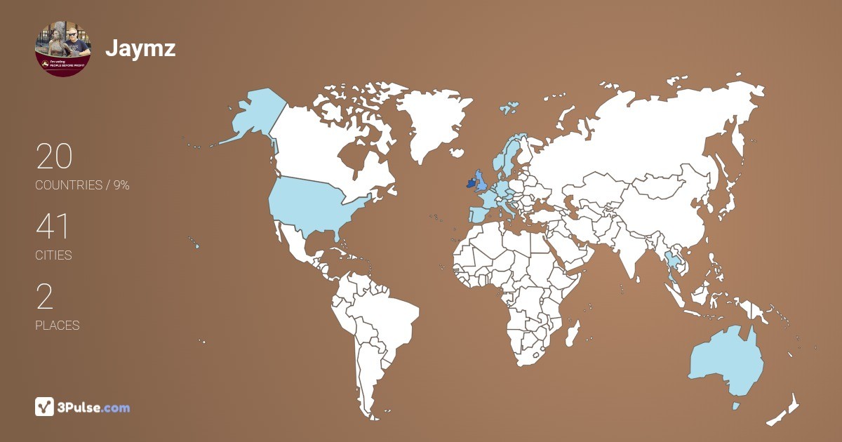 Jaymz Bolger's Travel Map Image