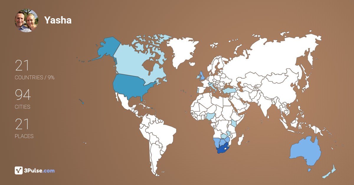 Yasha Pretorius's Travel Map Image