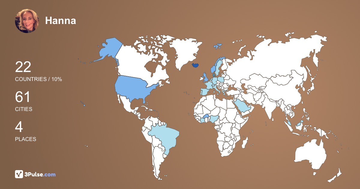 Hanna Gudmundsdottir-Zoga's Travel Map Image