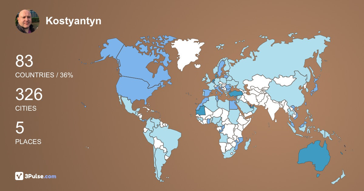 Kostyantyn Tyshchenko's Travel Map Image
