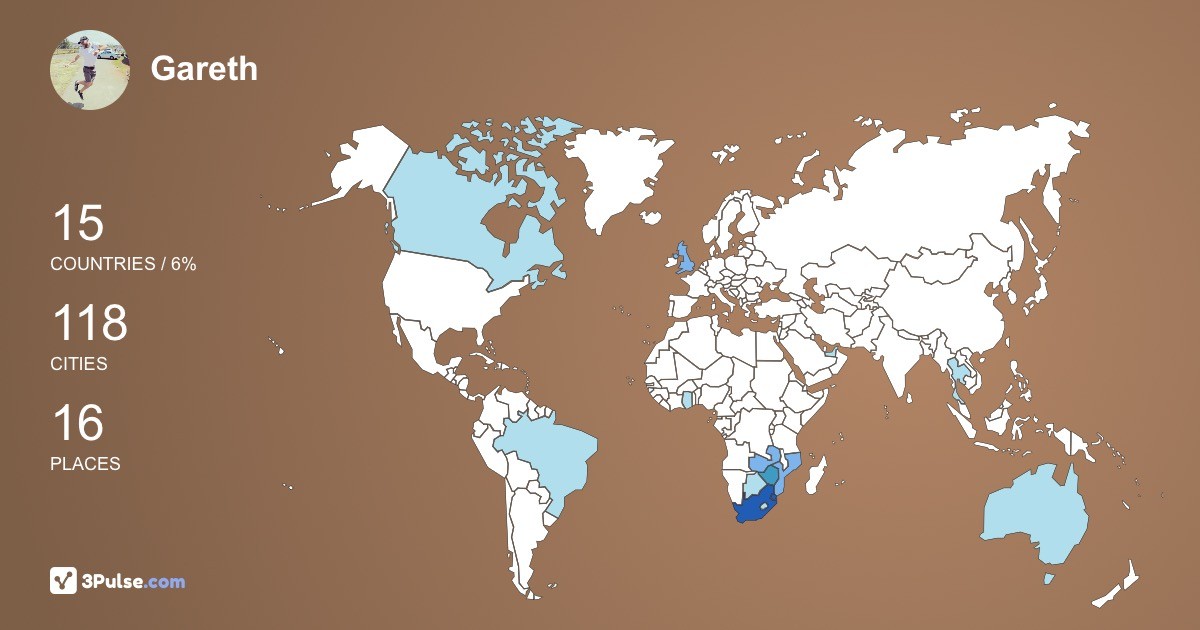 Gareth Adams's Travel Map Image