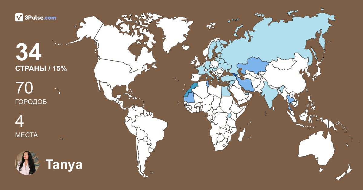 Tanya Kolupaeva's Travel Map Image