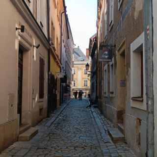 Narrow cobbled streets of Bratislava old town