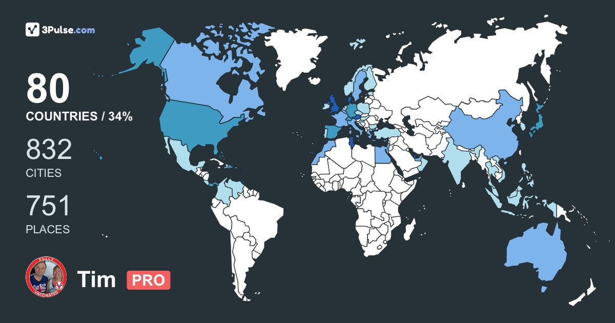 Tim Leakey's Travel Map Image