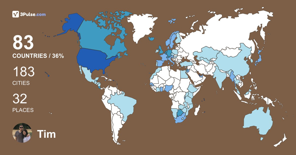 Tim Rebbeck's Travel Map Image