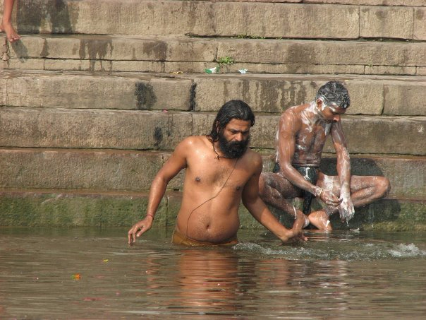 Местные индийские красавцы купаются в Ганге.