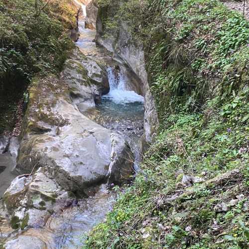 Waterfall next to hiking trail in Montreux 