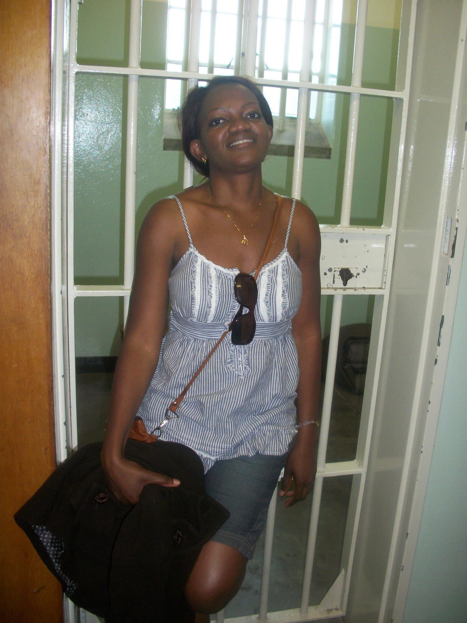 Infront of the cell that housed late Nelson Mandela at Robben Island