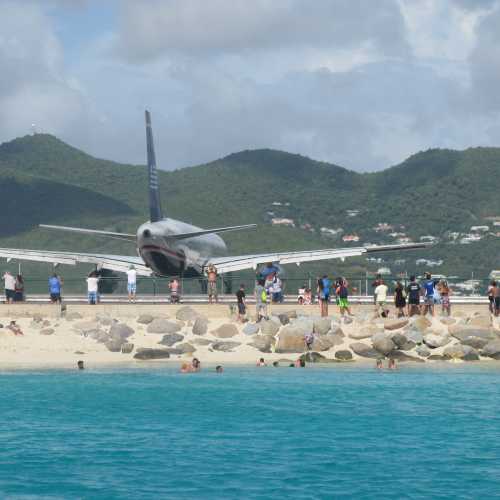 The airport is next to Maho Bay