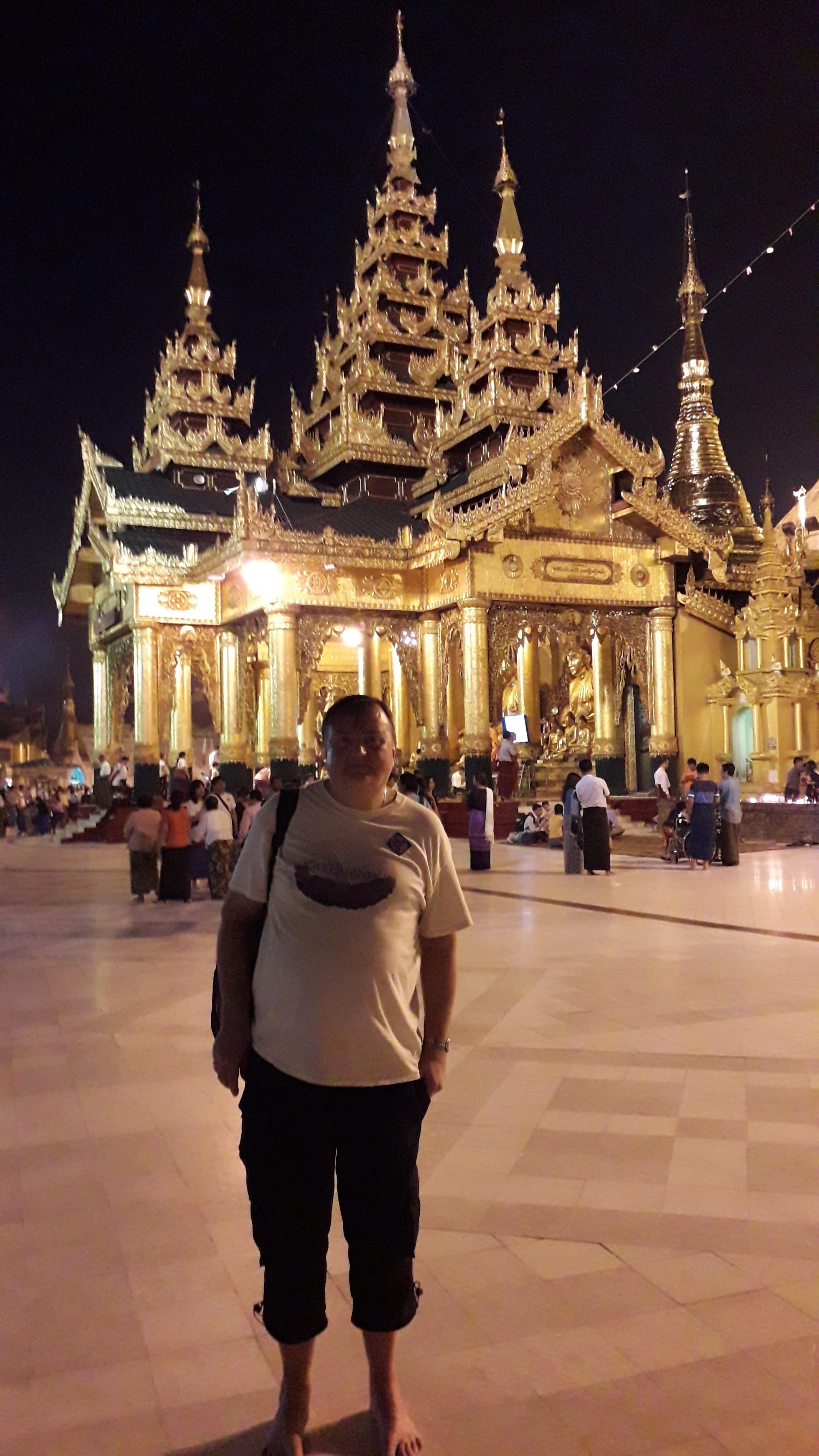 At the Shwedagon Pagoda complex Yangon at night