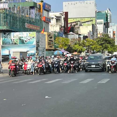 Lots and lots of motorbikes at an intersection in Ho Chi Minh City