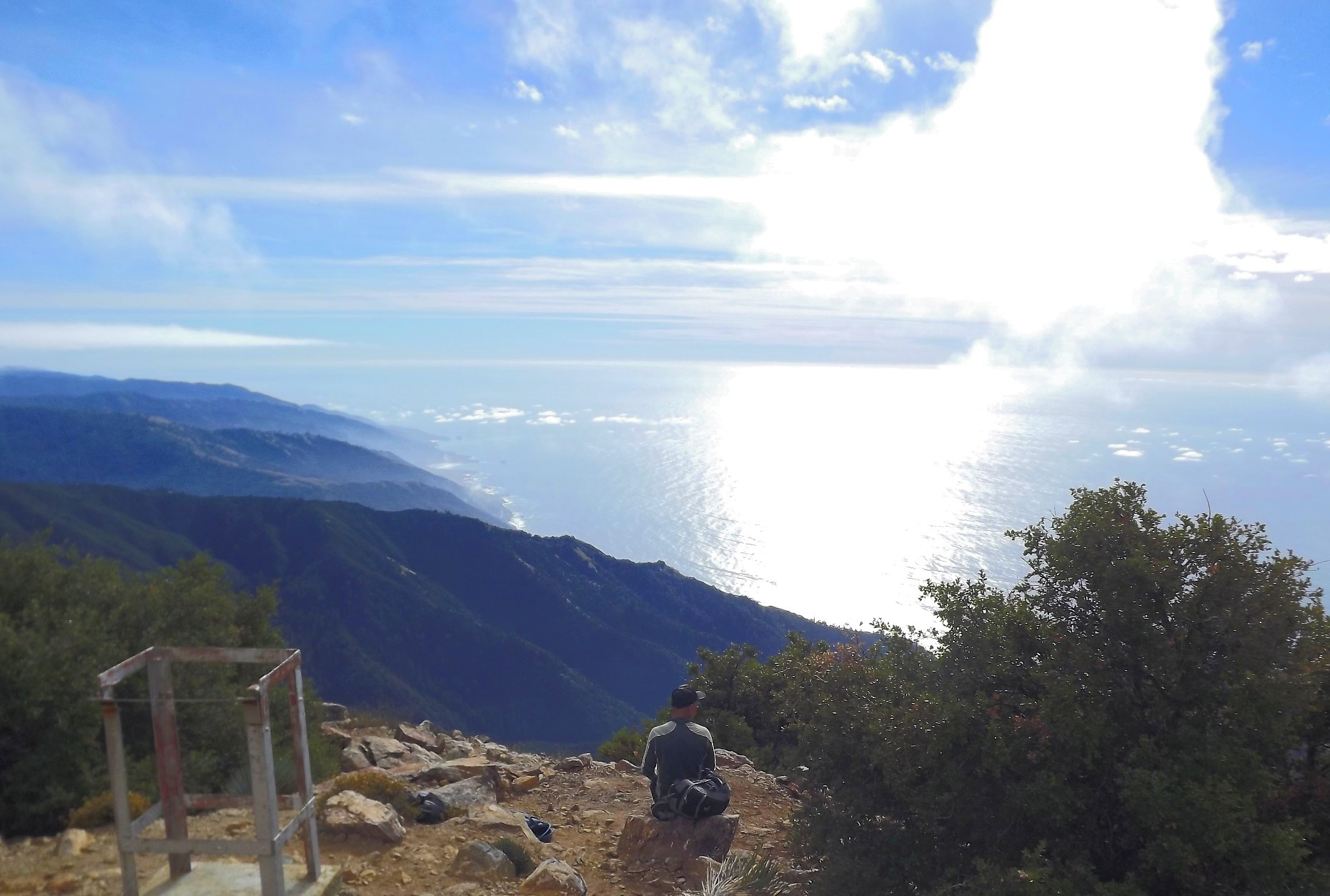 From 5155-foot summit of Cone Peak Mike looks over the Pacific Ocean and Big Sur Coast. California, USA