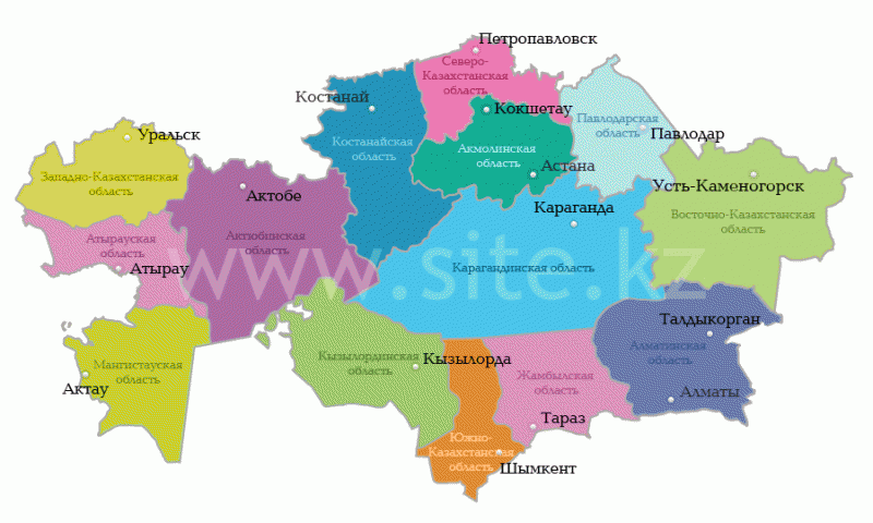 Политическая карта Казахстана. Карта Казахстана по областям. Карта Казахстана с областями. Карта Республики Казахстан с областями.