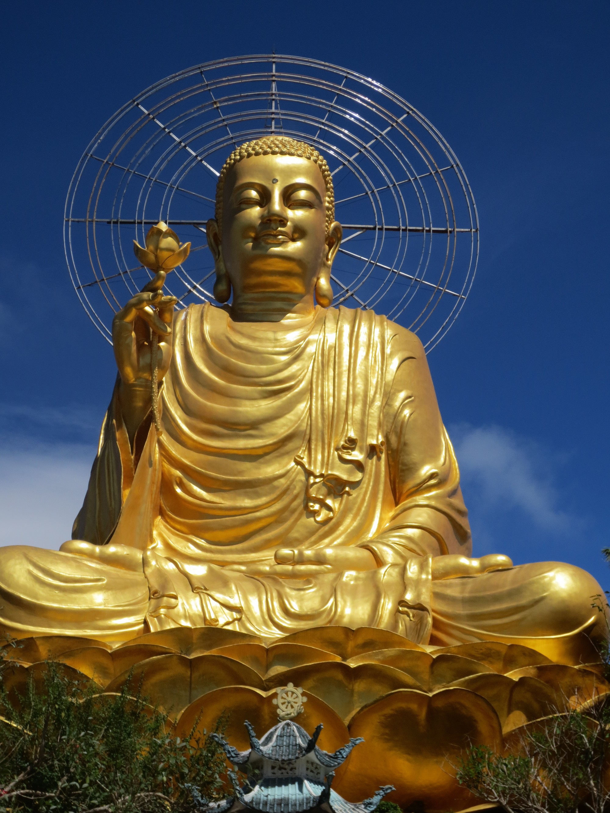 Бронзовая статуя Будды Шакьямуни. Она была построена в 2002 году на одном из самых высоких мест Далата, что дает возможность наблюдать ее из разных уголков города. Высота бронзового Будды весом в 1250 килограмм достигает 24 метра