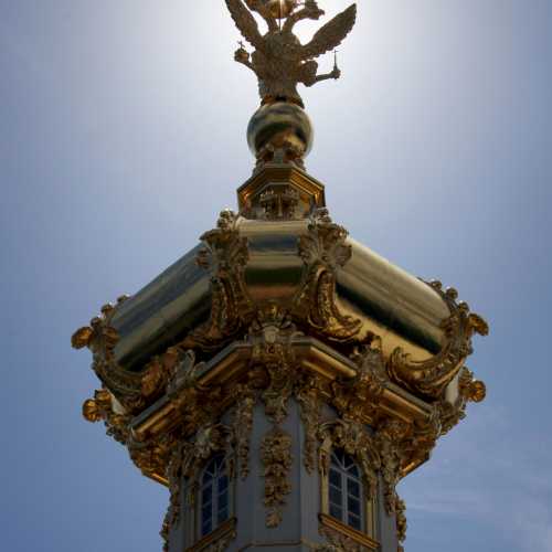 The russian national symbol, a double headed eagle, in gold in Peterhof, St. Petersburg, Russia