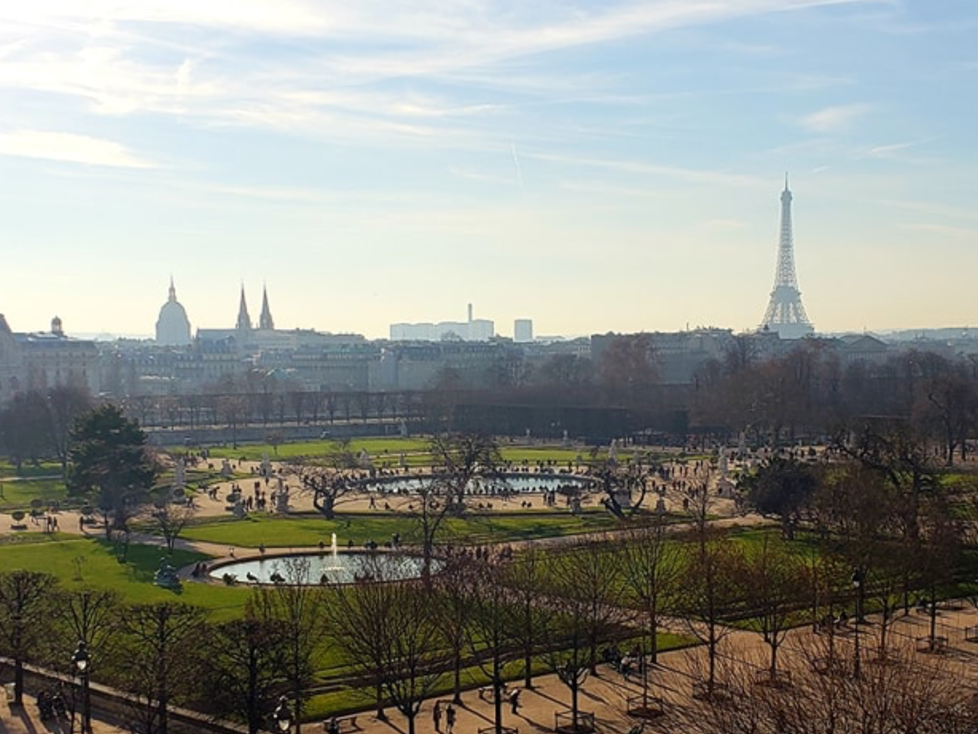 Paris.<br/>
Tuileries Gardens, Eifel Tower.<br/>
View from Regina Louvre Hotel.