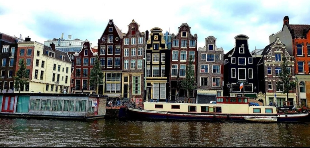 Leaning Houses. Amstel River. Amsterdam