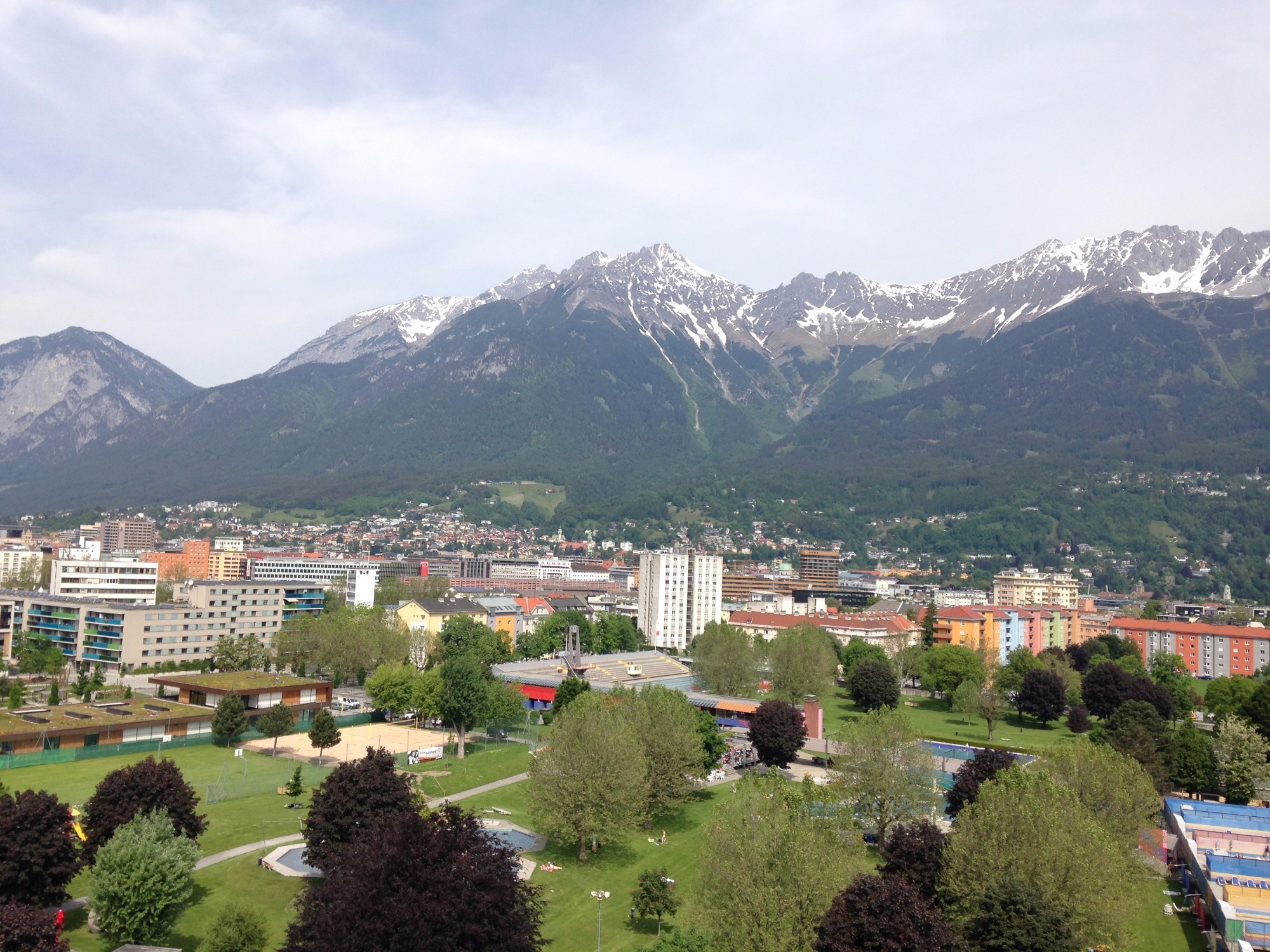 View of Innsbruck from the top of Ramada Innsbruck Tivoli Hotel.