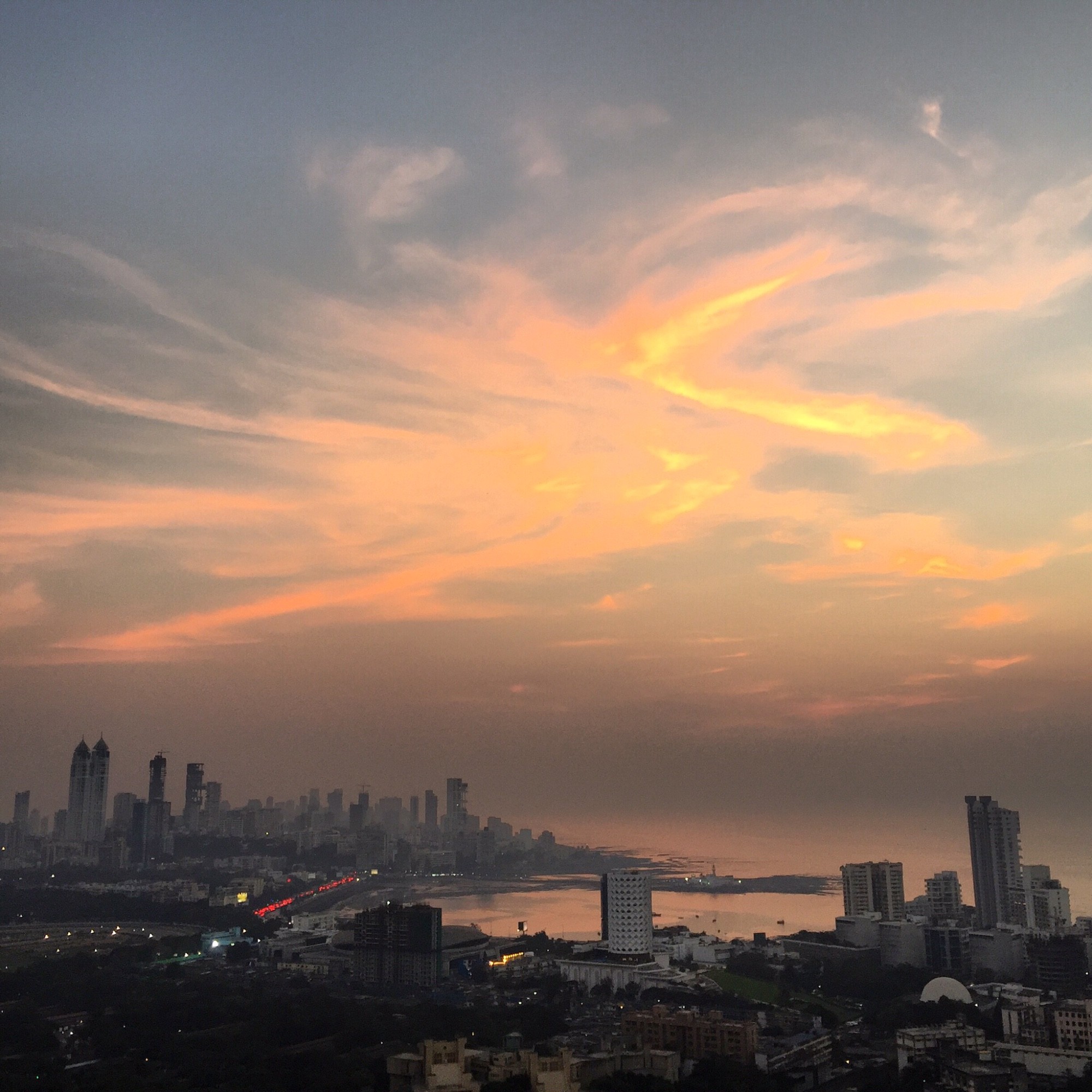 Wonderful sunset in South Mumbai. View from the roof of Four Seasons Hotel