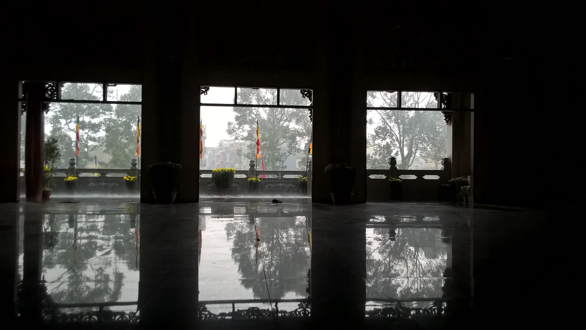 Rain. In the Pagoda