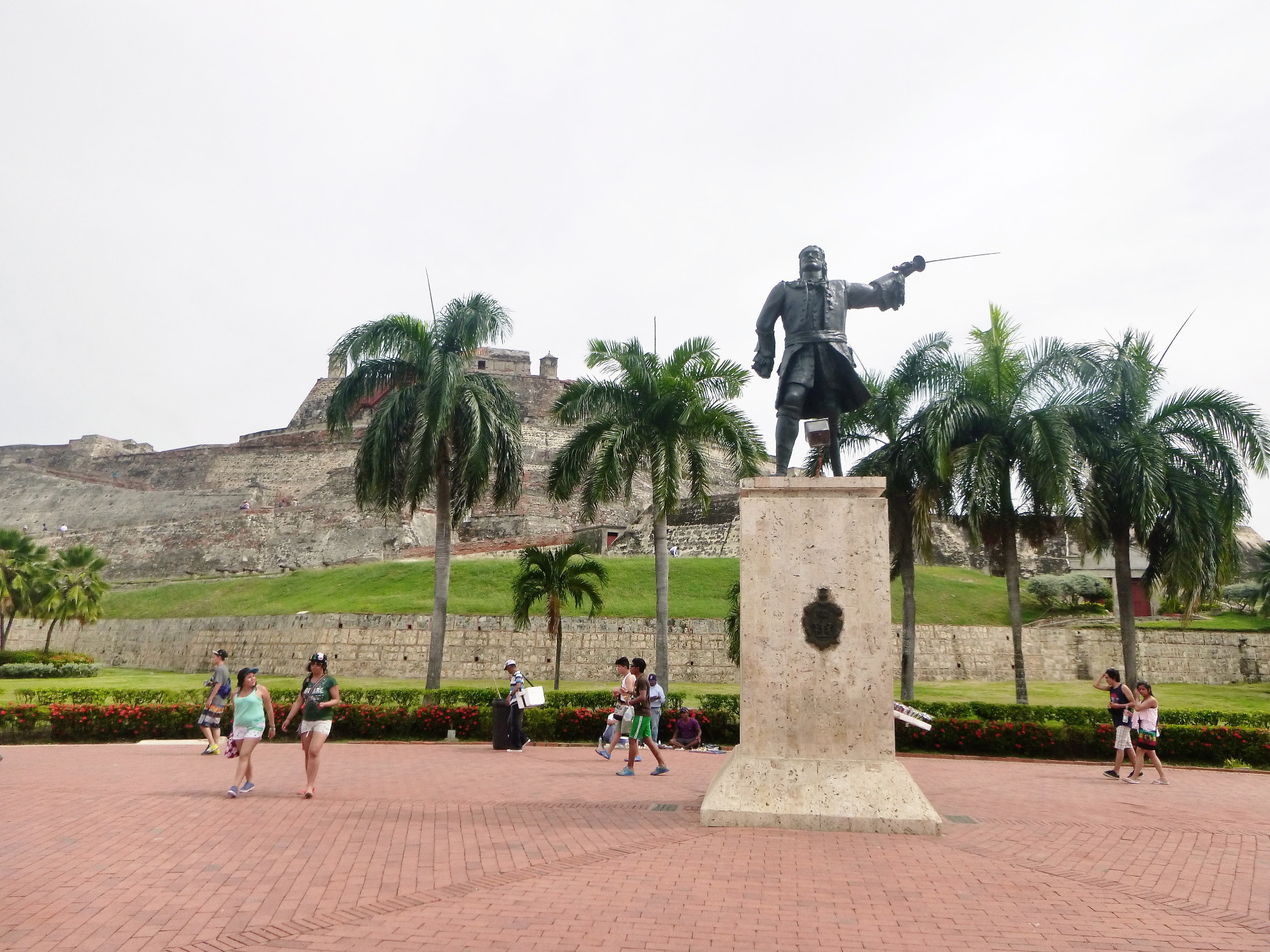 Statue of Blas de Lezo (with amputated arm and leg) in front of the castle of San Felipe de Barajas in Cartagena,