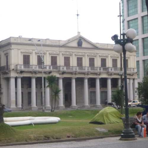 Estevez Palace with protesters tents in foreground