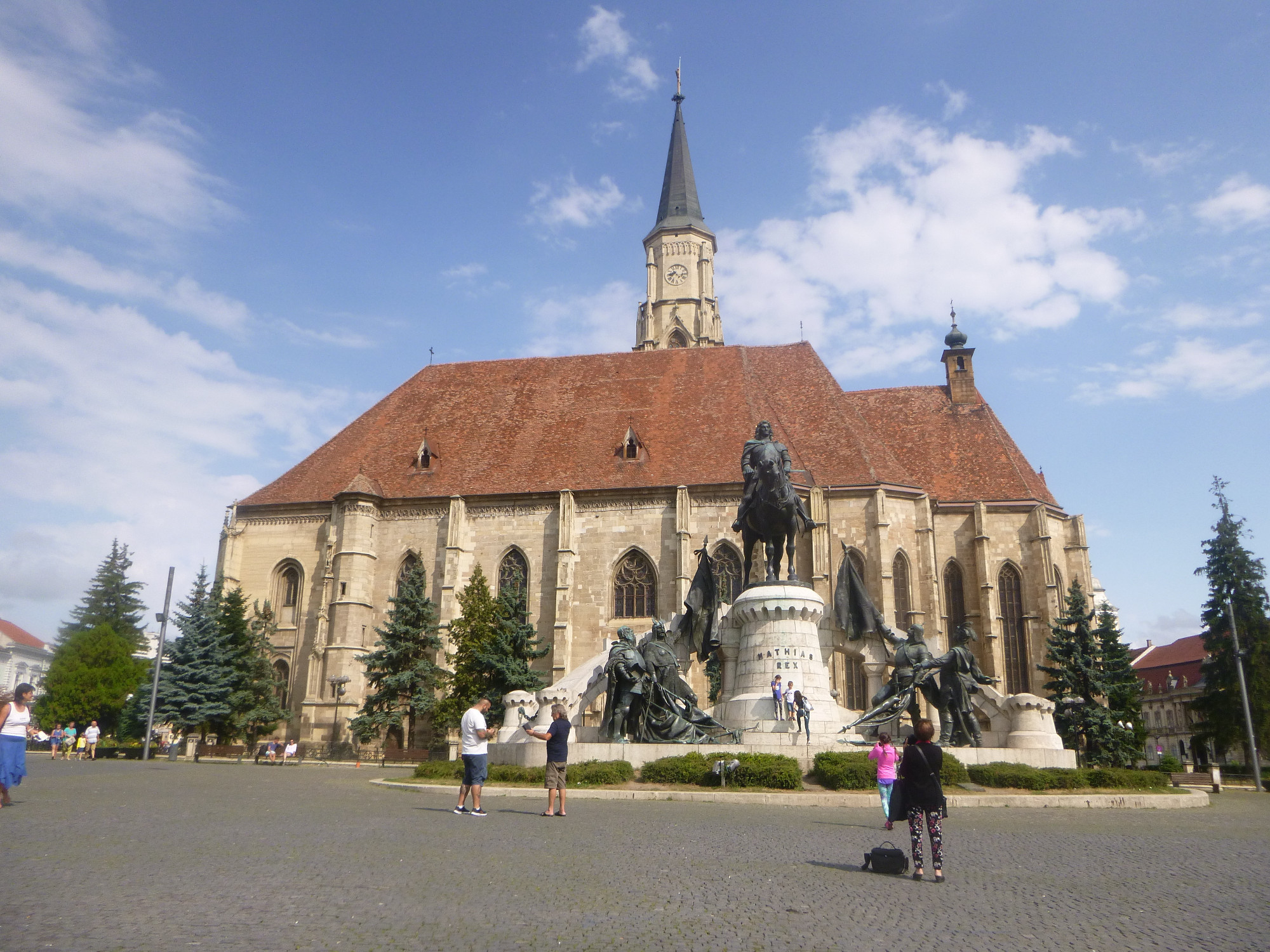 Gothic-style St. Michael's Church and the dramatic Matthias Corvinus Statue of the 15th-century king. 