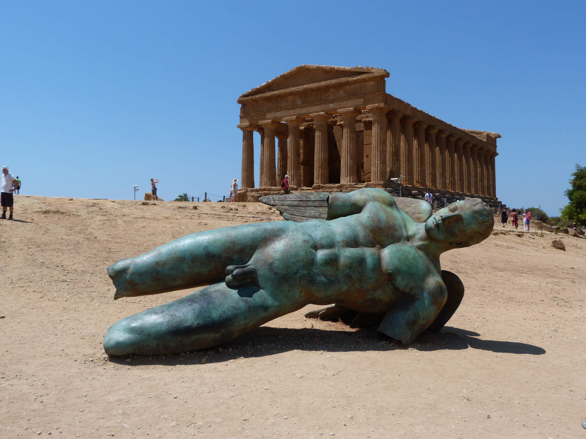 Temple of Concordia and the statue of Fallen Icarus