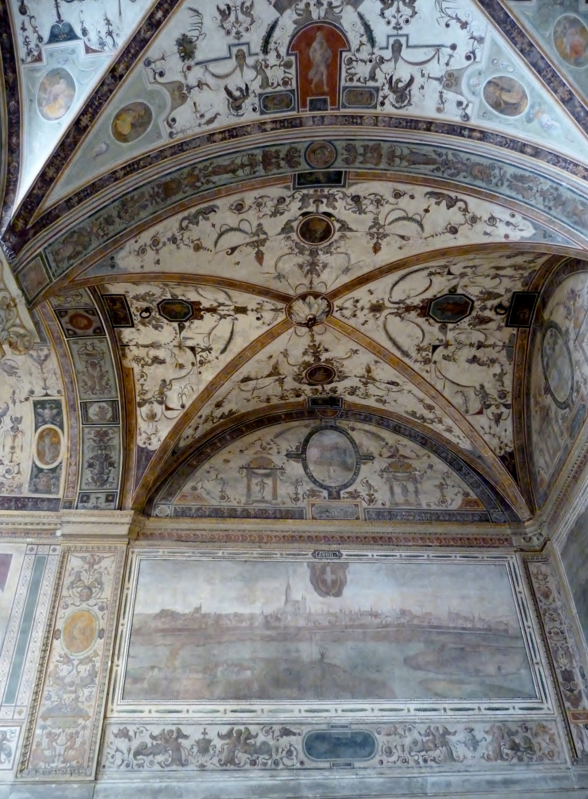 Frescoes in the first inner courtyard at medieval Palazzo Vecchio