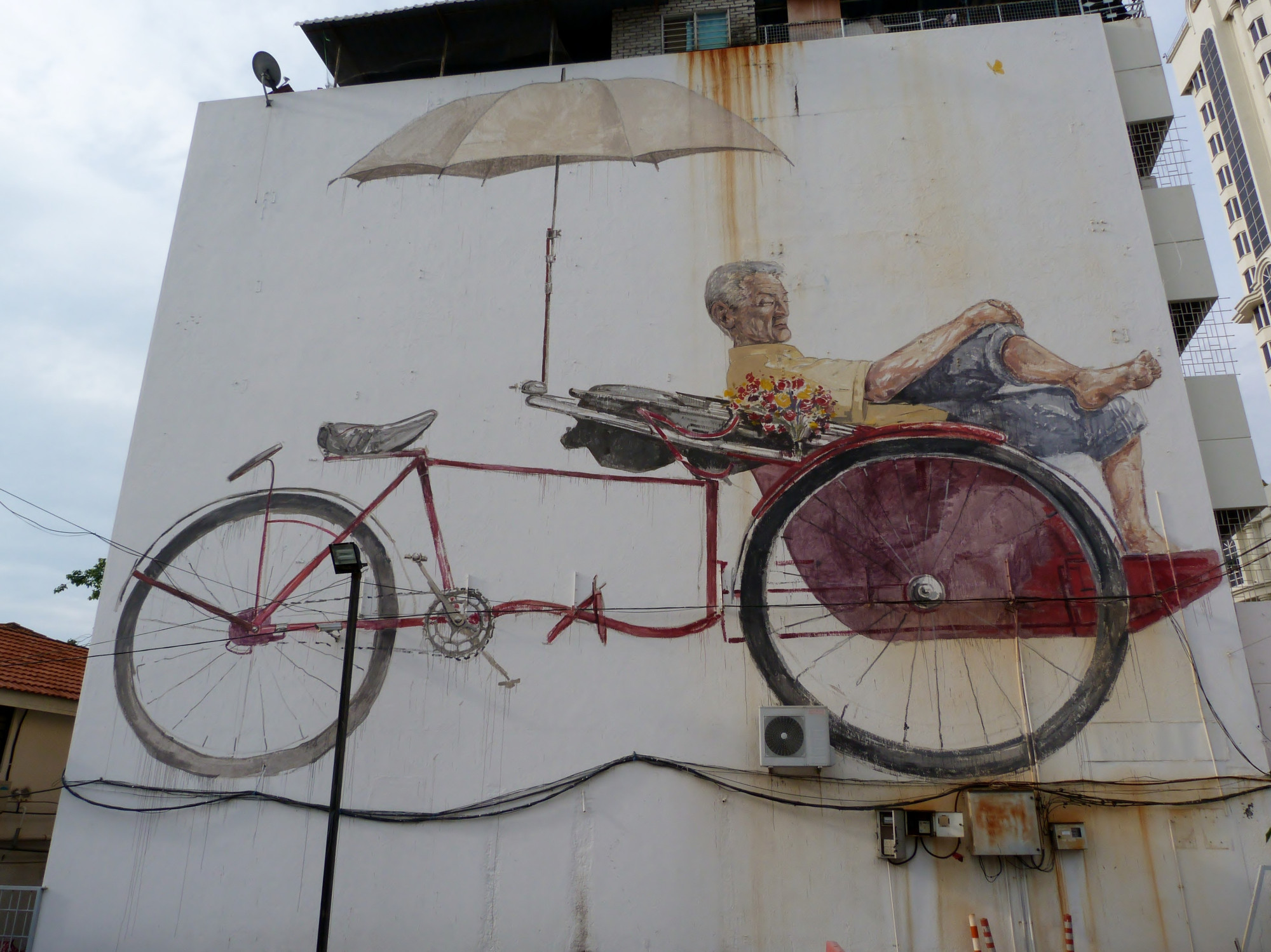 The Awaiting Trishaw Paddler street art mural 
