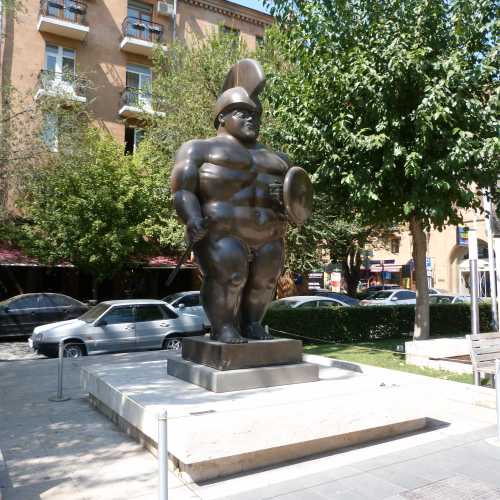 Roman Warrior statue created by Fernando Botero