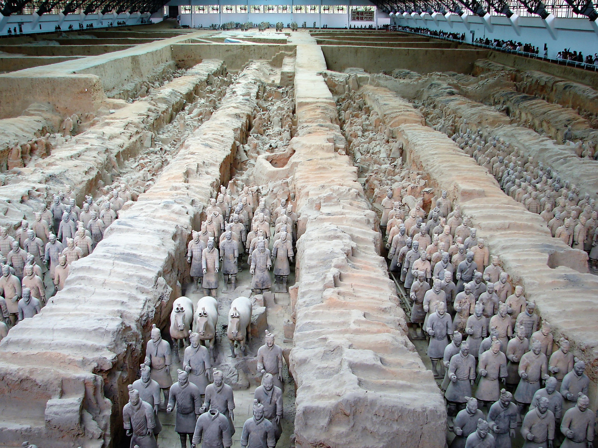 Huge trenches of individual carved soldiers