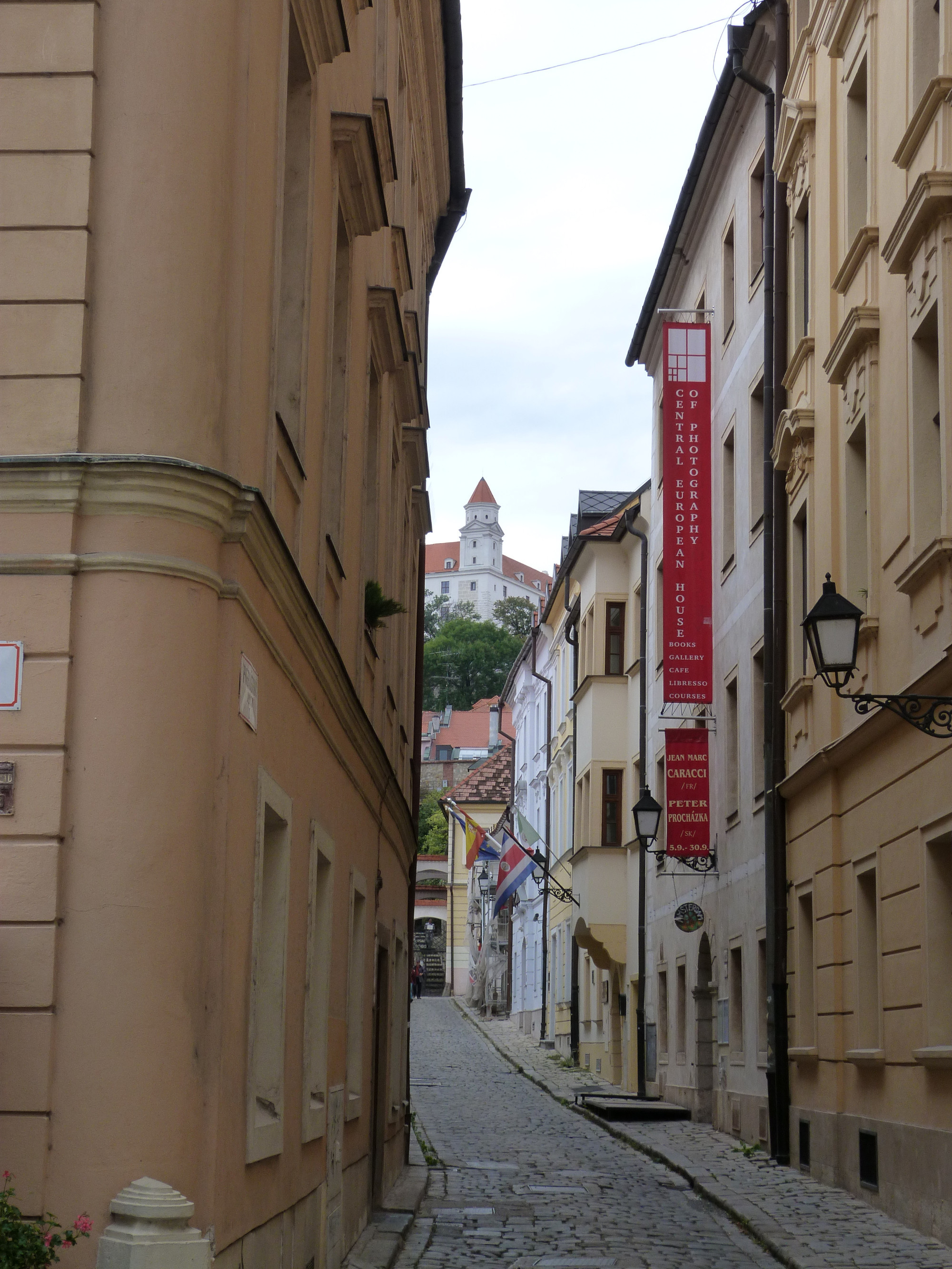 Castle peeping through the narrow streets